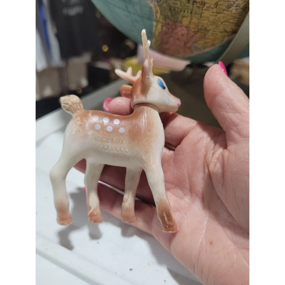 2 Small Plastic Fawn Deer Hong Kong Gold Bell Vintage